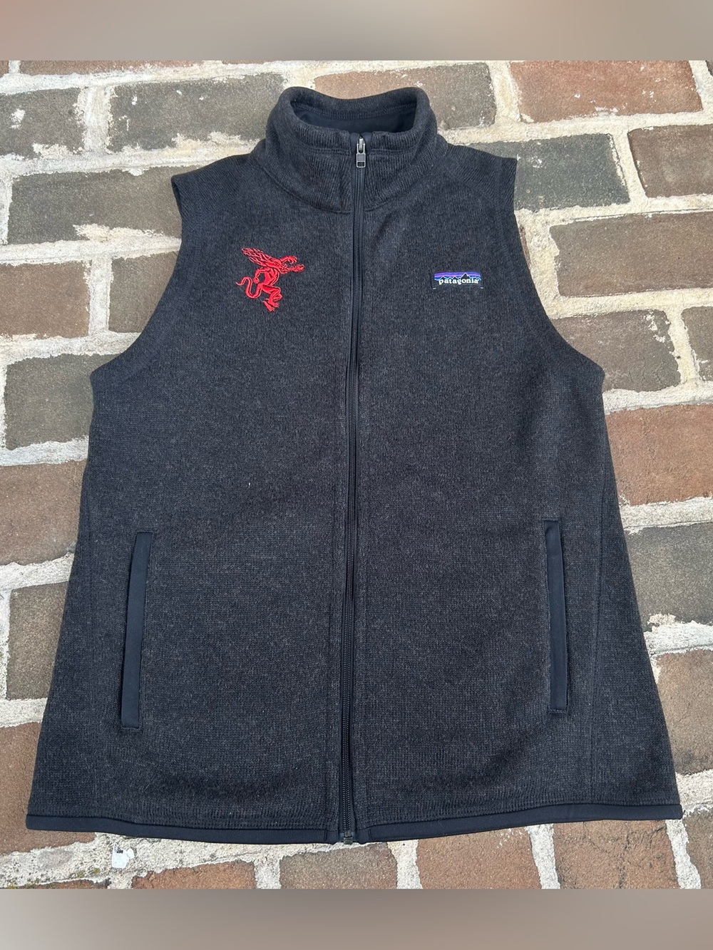 Patagonia Better Sweater Vest Charcoal Grey Red Dragon Fireball Whisky M